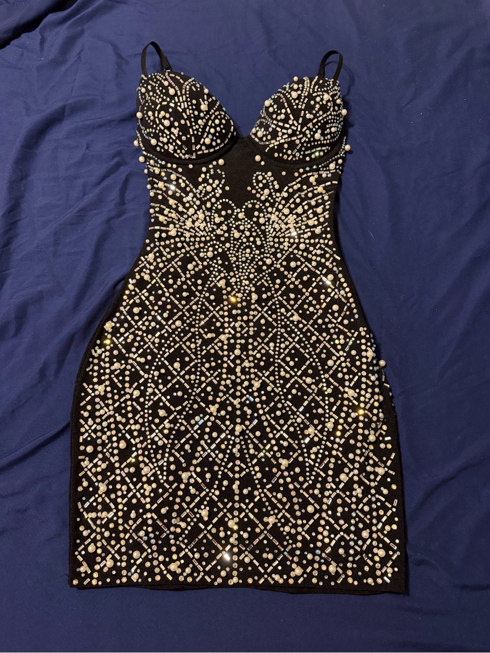 Windsor Black Pearl & Crystal Embellished Mini Dress